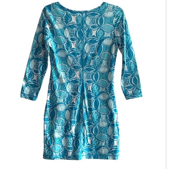 Lilly Pulitzer Juliet T-shirt Dress Turquoise White 3/4 sleeves V-neck Size S - Picture 8 of 9